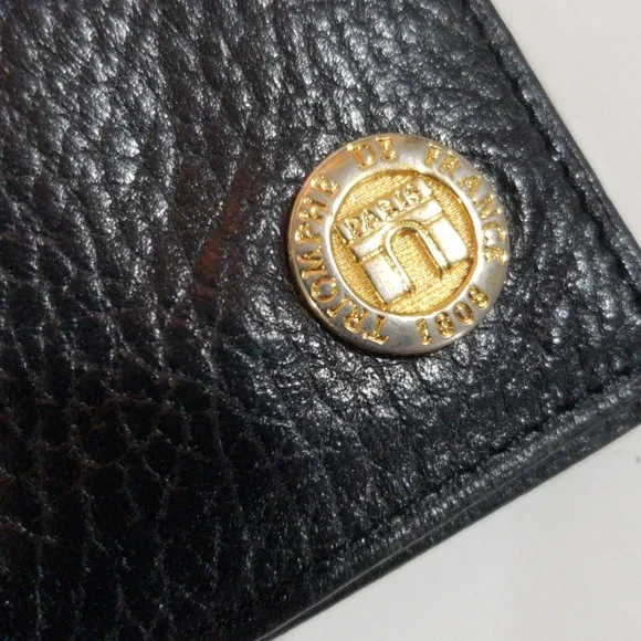 Triomphe de France Black Leather Men Wallet with Gold tone Accent - 4.5" x 3.5" - Picture 4 of 13